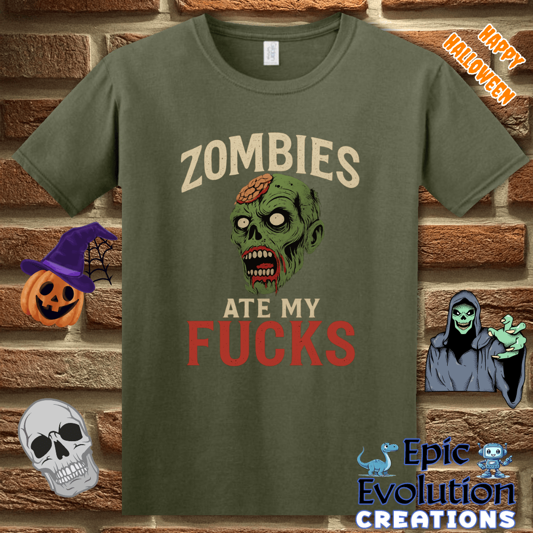 T-Shirt S / Military Green Funny Halloween Zombie T-Shirt Epic Evolution Creations