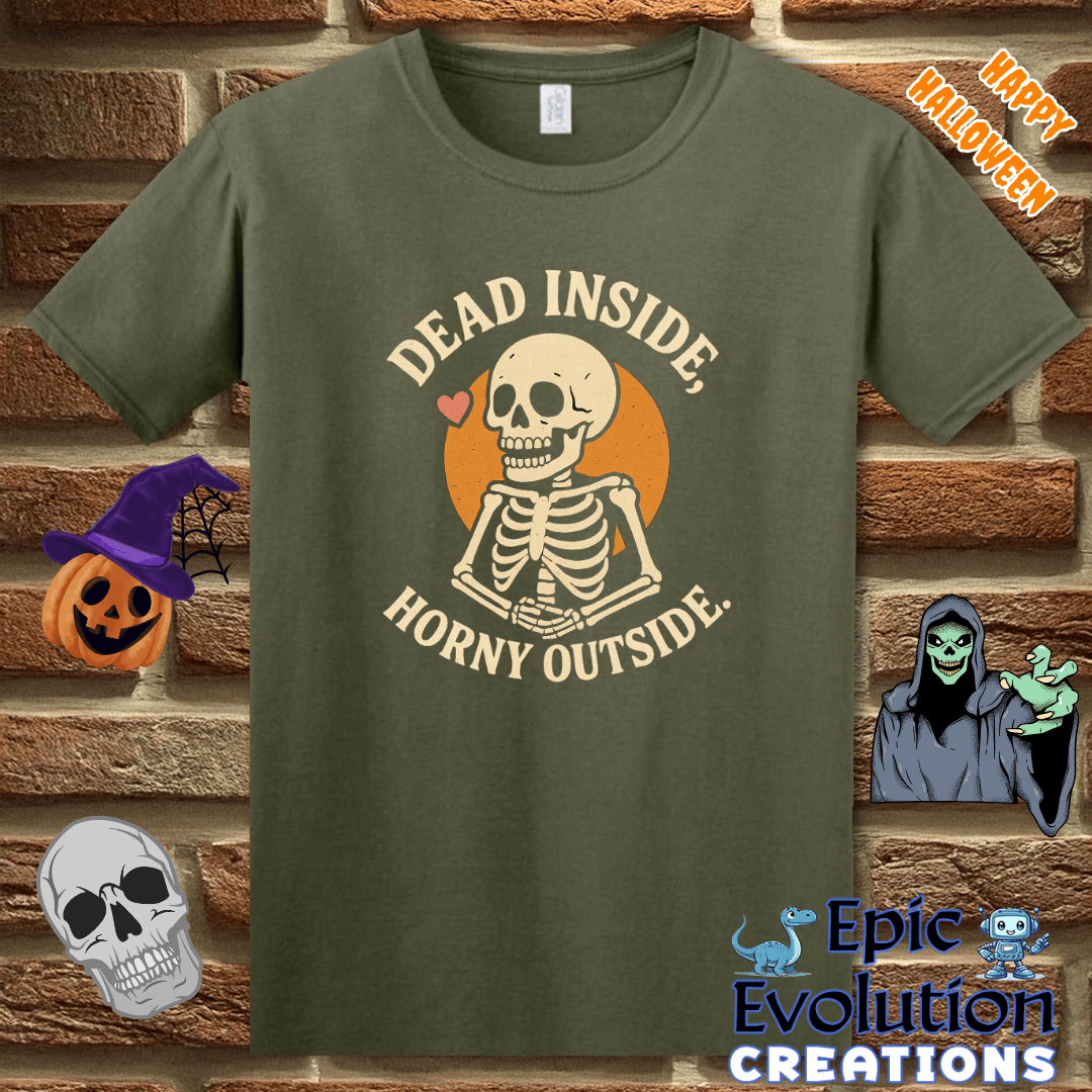 T-Shirt S / Military Green 👻 Funny Horny Halloween Shirt for  Women Epic Evolution Creations