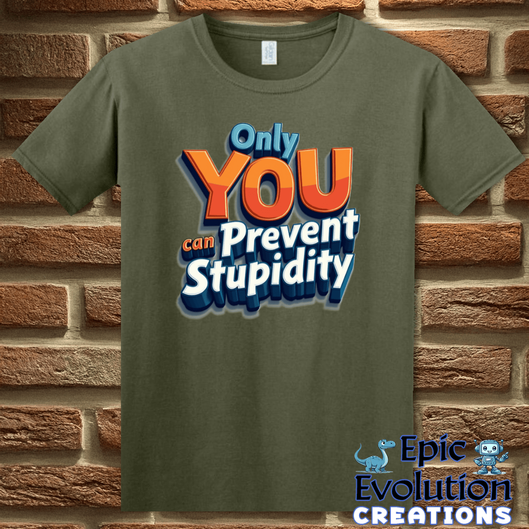 T-Shirt S / Military Green Funny Prevent Stupidity T Shirt Epic Evolution Creations