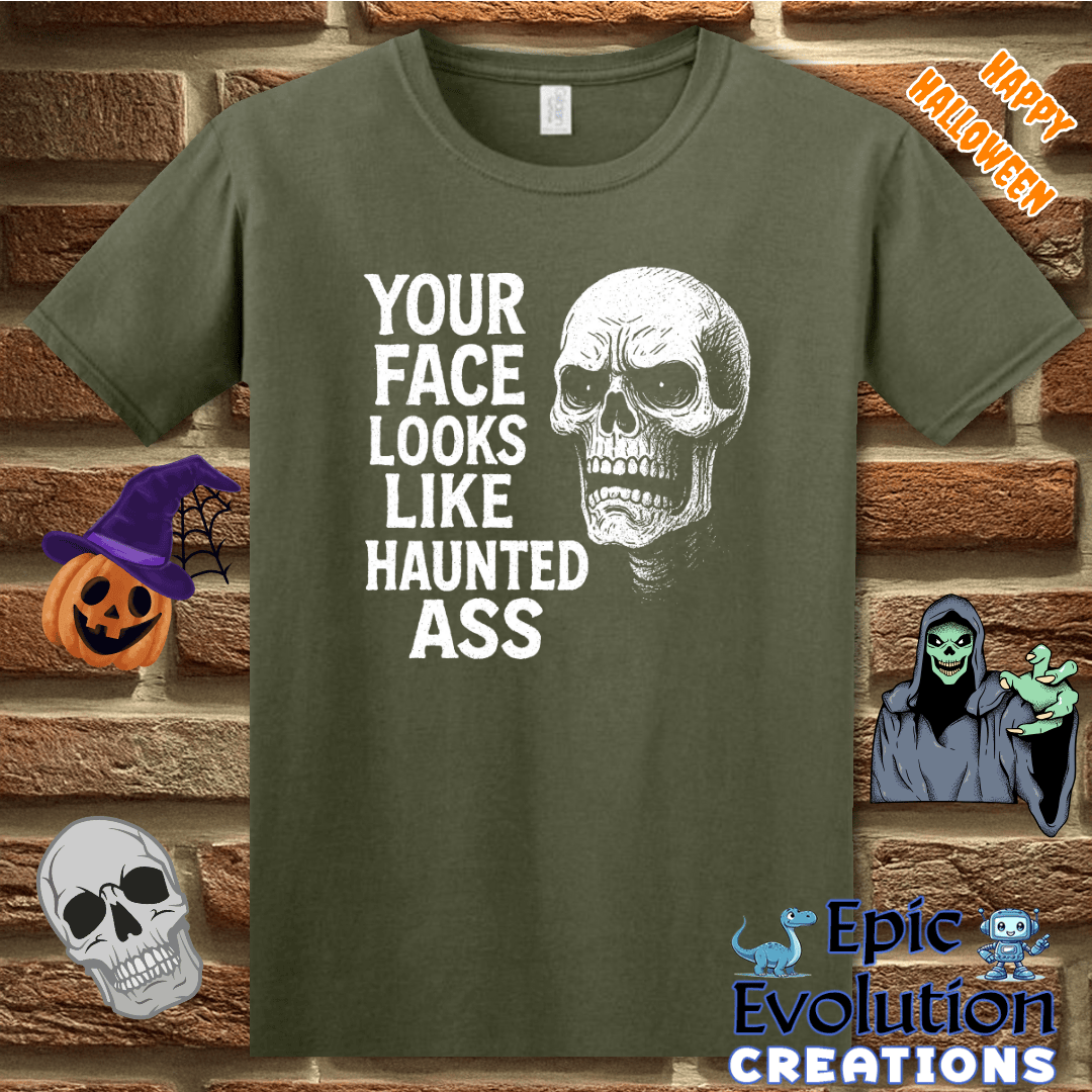 T-Shirt S / Military Green Funny Skeleton Halloween T-Shirt for Women or Men Epic Evolution Creations