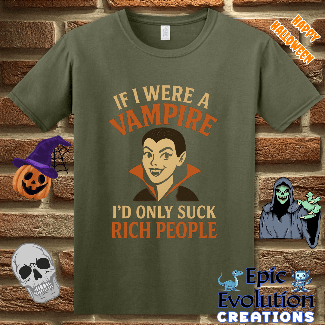 T-Shirt S / Military Green 🩸Funny Vampire T-Shirt for Halloween Epic Evolution Creations