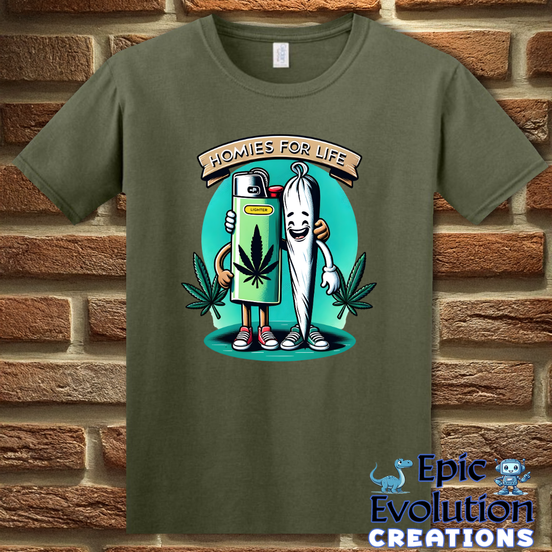 T-Shirt S / Military Green Funny Weed Lighter and Joint Cannabis T-Shirt Epic Evolution Creations