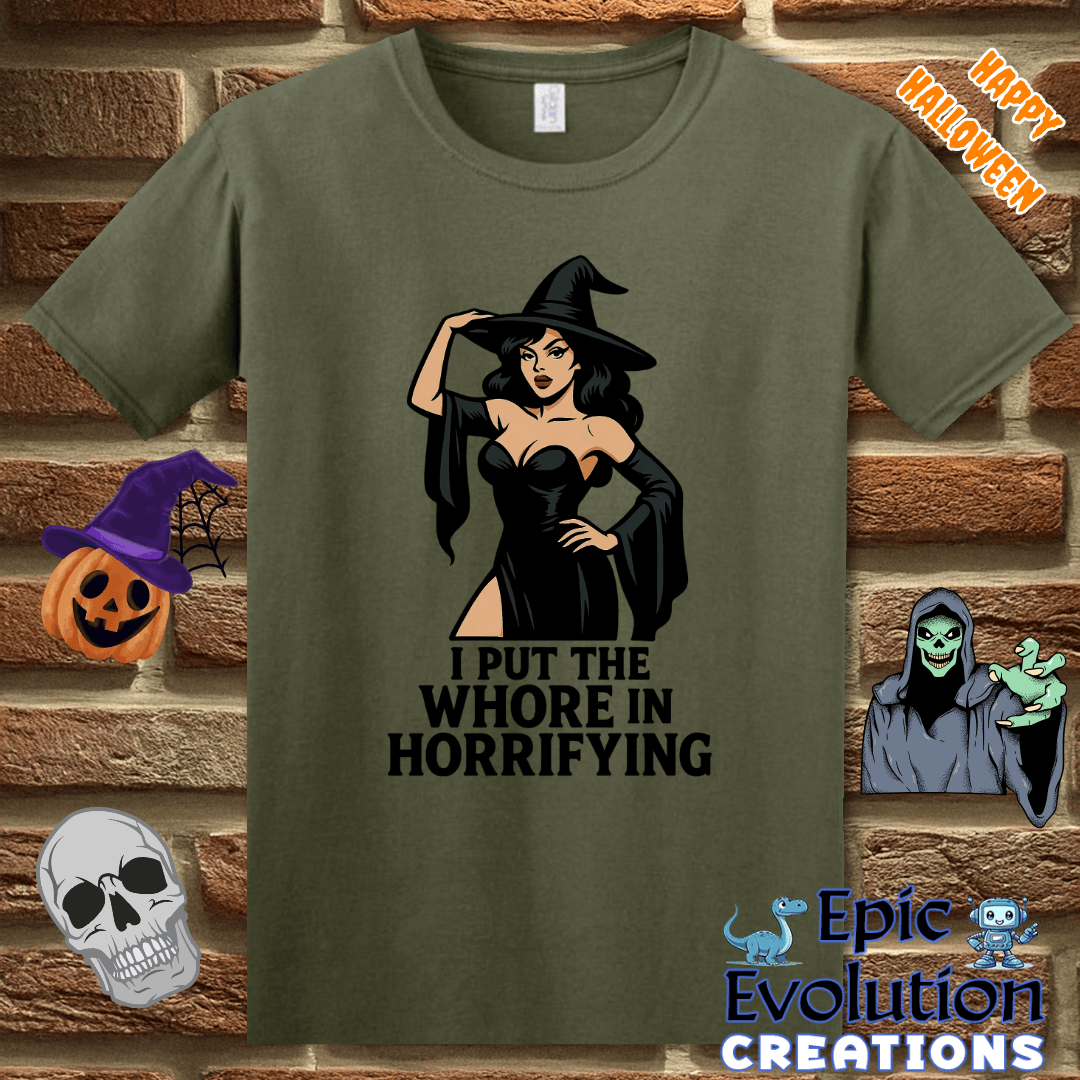 T-Shirt S / Military Green 🧟‍♀️ Funny Witch Halloween Shirt for Women Epic Evolution Creations