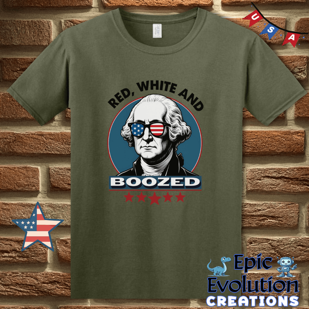 T-Shirt S / Military Green Red White and Boozed Funny 4th of July Shirt for Men and Women Epic Evolution Creations