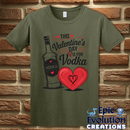 T-Shirt S / Military Green V Is For Vodka Funny Valentine Shirt Epic Evolution Creations