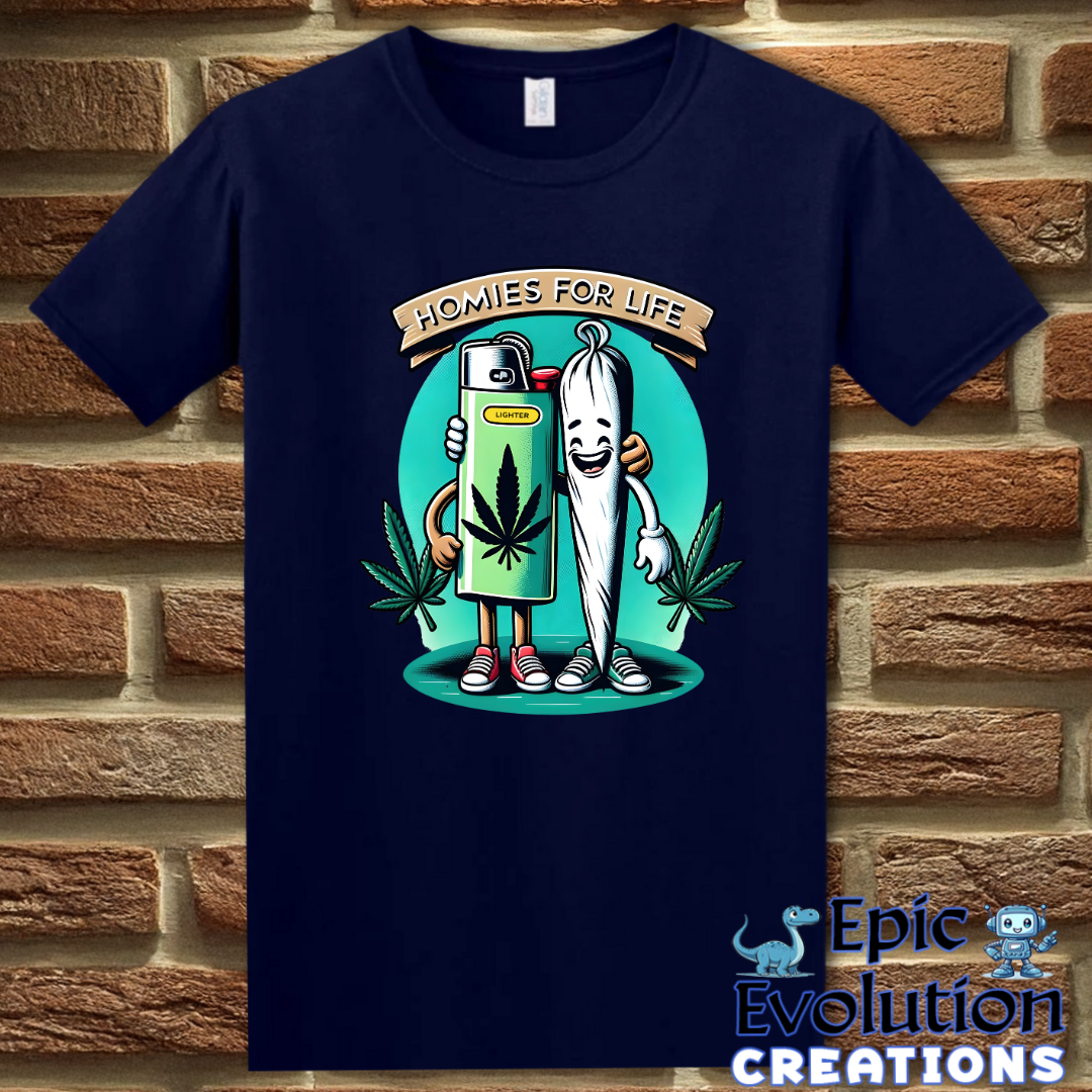 T-Shirt S / Navy Funny Weed Lighter and Joint Cannabis T-Shirt Epic Evolution Creations