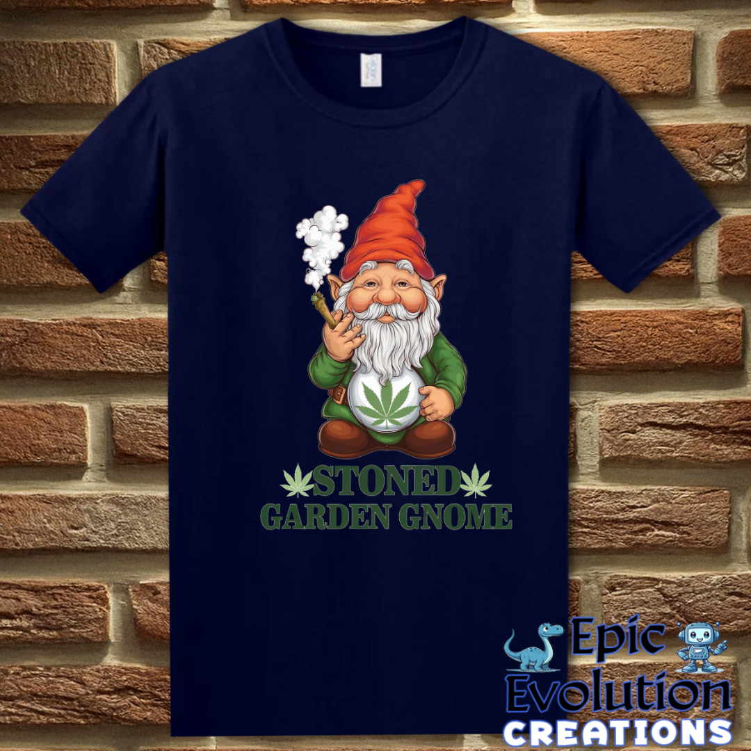 T-Shirt S / Navy Stoned Garden Gnome Funny Weed T Shirt Epic Evolution Creations