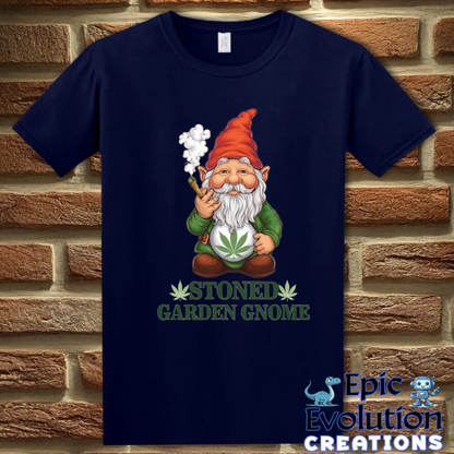 T-Shirt S / Navy Stoned Garden Gnome Funny Weed T Shirt Epic Evolution Creations