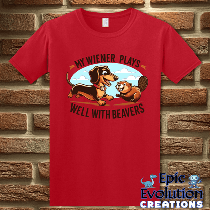 T-Shirt S / Red Funny Wiener Dog and Beaver Shirt Epic Evolution Creations