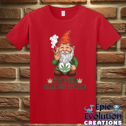 T-Shirt S / Red Stoned Garden Gnome Funny Weed T Shirt Epic Evolution Creations