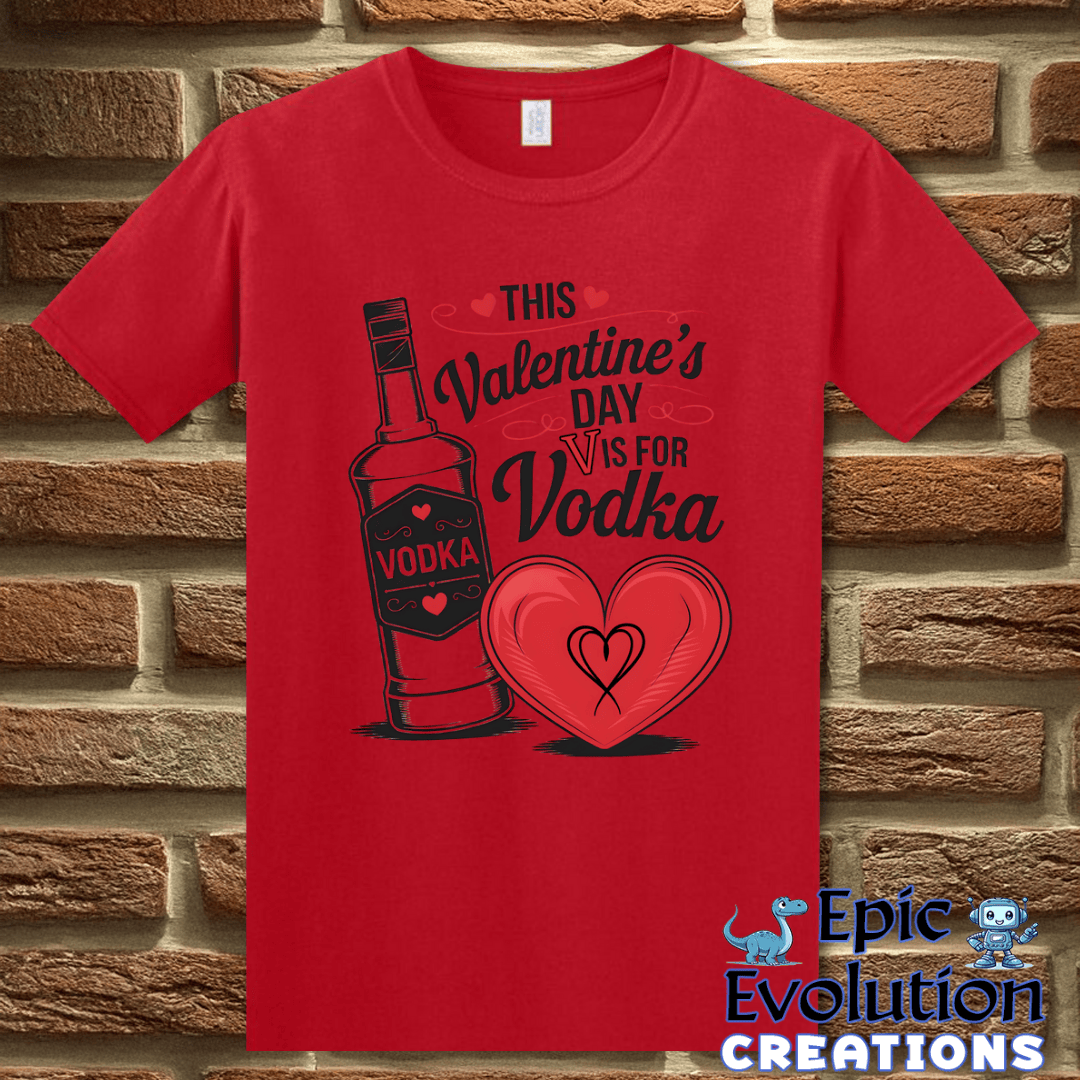 T-Shirt S / Red V Is For Vodka Funny Valentine Shirt Epic Evolution Creations