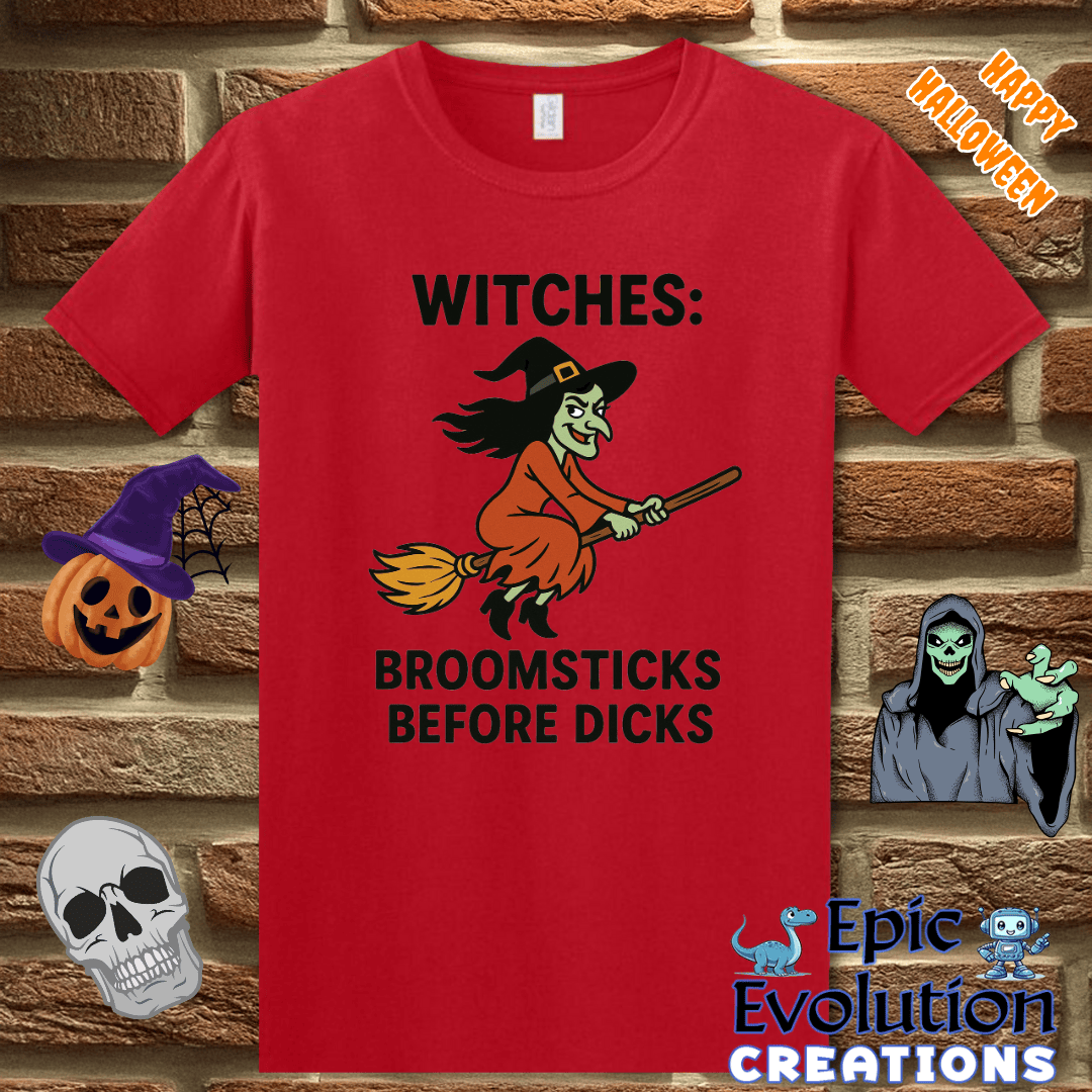 T-Shirt S / Red 🧙Witches Broomsticks Before Dicks Halloween Shirt for Women Epic Evolution Creations