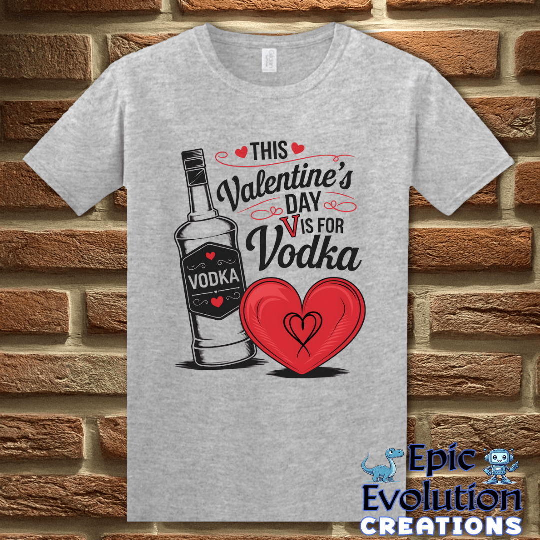 T-Shirt S / Sport Grey V Is For Vodka Funny Valentine Shirt Epic Evolution Creations