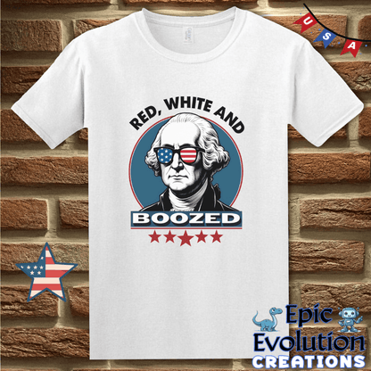T-Shirt S / White Red White and Boozed Funny 4th of July Shirt for Men and Women Epic Evolution Creations