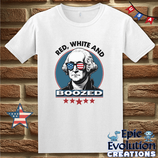 T-Shirt S / White Red White and Boozed Funny 4th of July Shirt for Men and Women Epic Evolution Creations