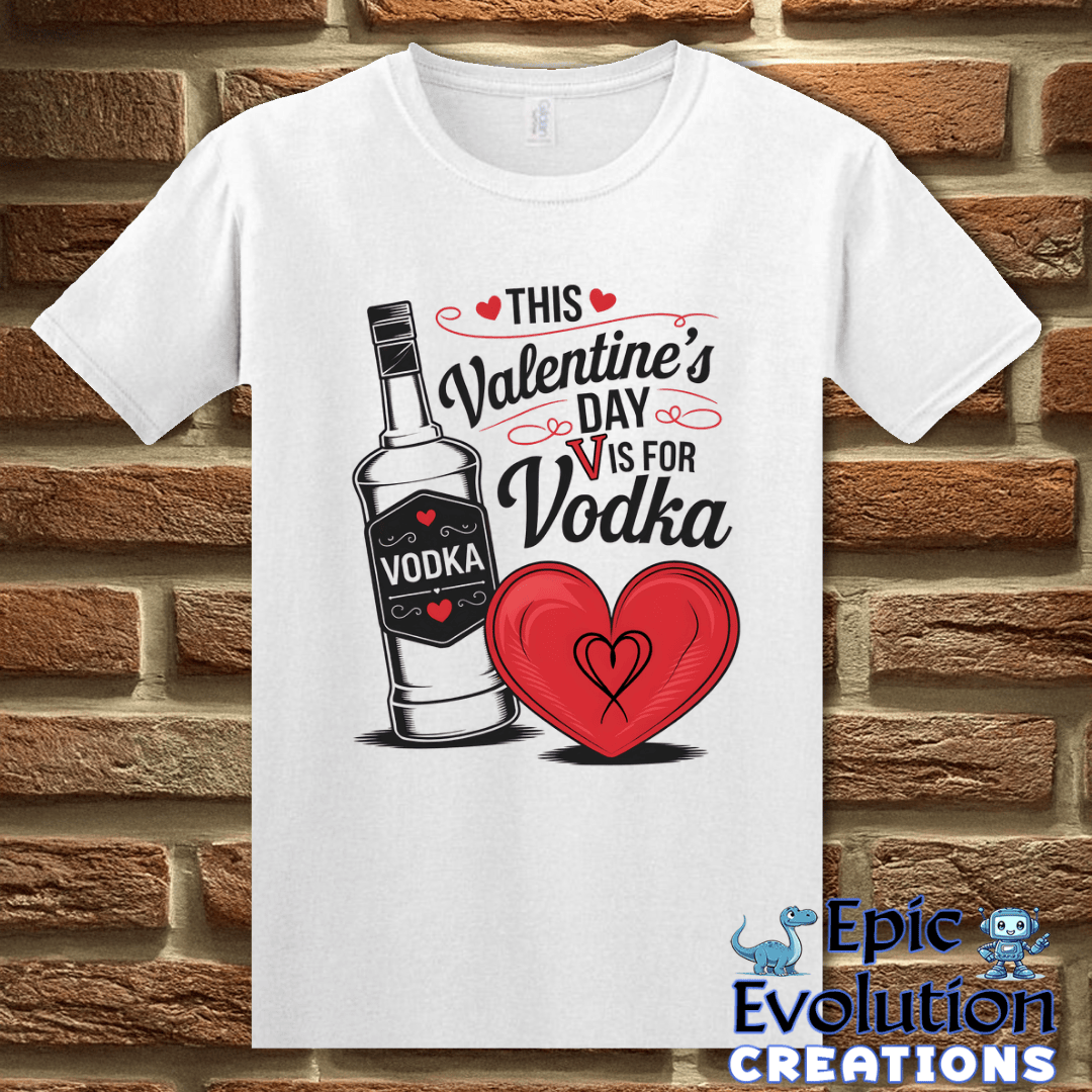 T-Shirt S / White V Is For Vodka Funny Valentine Shirt Epic Evolution Creations