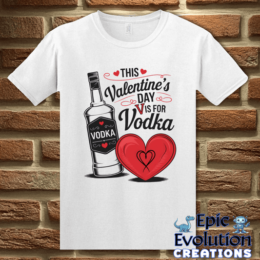 T-Shirt S / White V Is For Vodka Funny Valentine Shirt Epic Evolution Creations
