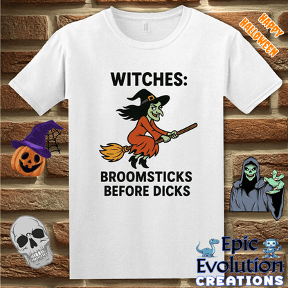 T-Shirt S / White 🧙Witches Broomsticks Before Dicks Halloween Shirt for Women Epic Evolution Creations