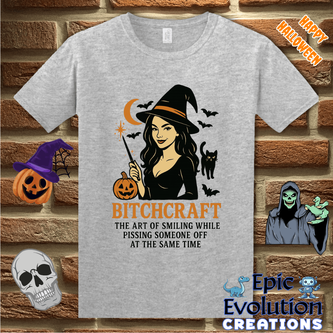 T-Shirt Sport Grey / S 🧙Funny “Bitchcraft” Halloween Shirt for Women Epic Evolution Creations